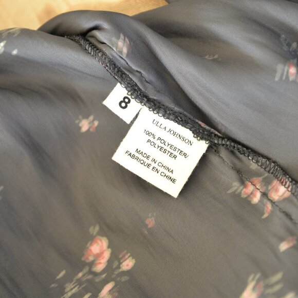 Ulla Johnson Black Ditzy Floral Midi Lucille Drop Waist Dress Sz 8 - Picture 7 of 11